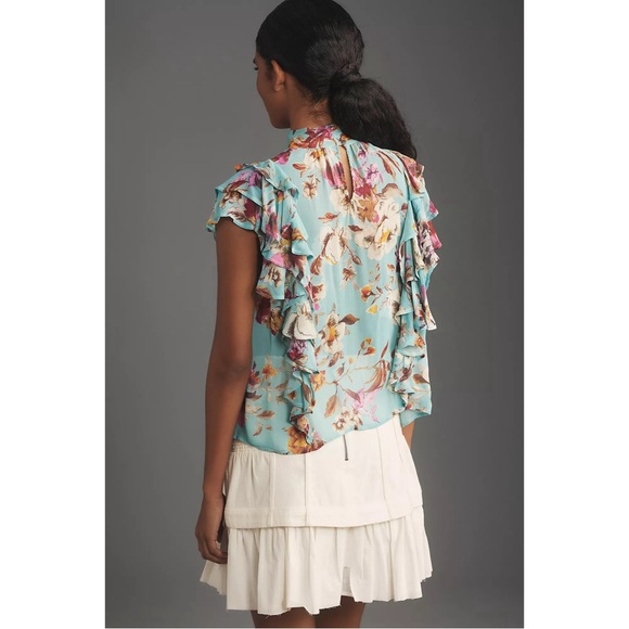 Anthropologie Tie-Neck Sheer Ruffled Blouse NWT SZ XL - Picture 4 of 10